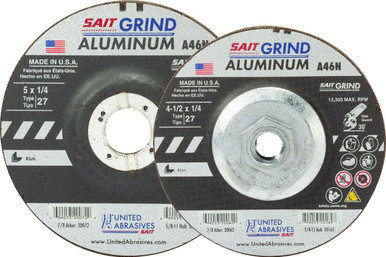 1/4" Grinding Wheels-Type 27,A46N Aluminum,  7/8 Arbor - No Hub 23360