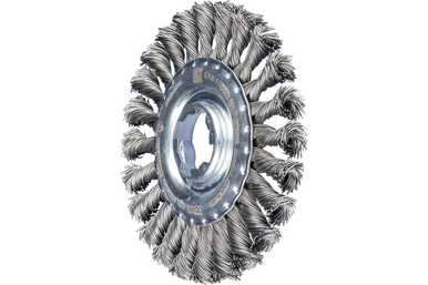 PFERD 4"  Dia.  standard twist knot wheel brush - .014" carbon steel wire, X-LOCK mounting system