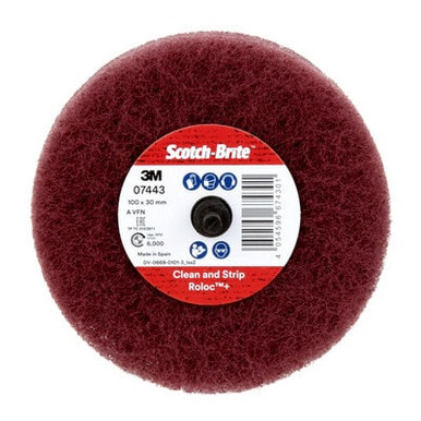 Scotch-Brite Roloc+ General Purpose Scuffing Wheel, CF-D4, A/O Very
Fine, 4 in x 1-1/8 in, 10 ea/Case